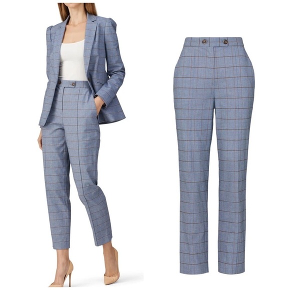 Rebecca Taylor- Windowpane High Rise Crop Twill Pants - Picture 3 of 13